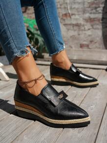 WRCVS Women Platform Wedge Heel Shoes, Lightweight Non-Slip Work Shoes, Fashion Party Shoes, Bohemian Style Sandals, Pointed Toe Espadrille Wedge Heels - Black - View 2