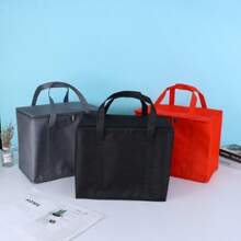 1 pieza Bolsa de compras aislada negra, bolsa aislada de gran capacidad, bolsa reutilizable de compras, bolsa enfriadora blanda, bolsa para comida para llevar o entrega de comidas, ligera, cremallera resistente, plegable, caja de almuerzo escolar, caja de almuerzo, utensilios de cocina, utensilios de oficina, utensilios de estudio, bolsa de picnic