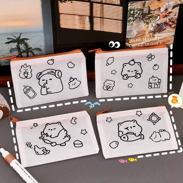 1 peça de porta-moedas de volta às aulas com estampa de capivara, bolsa de armazenamento para pintura infantil, feita à mão, em tecido não tecido, faça você mesmo, de alto valor, para colorir, melhorar a habilidade prática, pintar sua própria bolsa de armazenamento