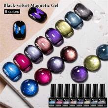 Mtssii 8 件 7 毫升黑丝绒猫磁性凝胶指甲油闪亮闪光朋克风格美甲漆半永久性可去除 UV LED 指甲油 - 彩色 - 查看 8