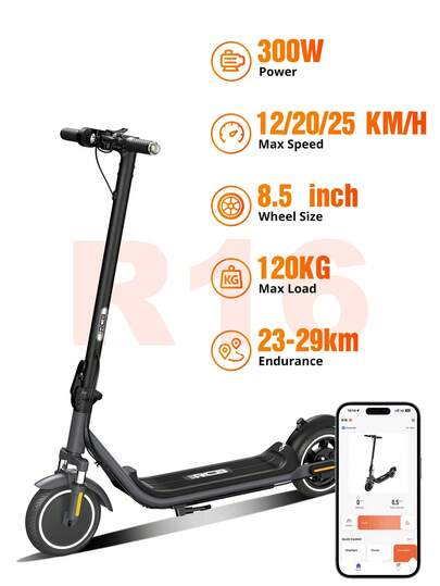  RCB Trottinette électrique pour adultes, jusqu'à 25 km/h, 300 W, batterie 7,8 Ah, pneus en caoutchouc plein de 8,5", contrôle APP, capacité de charge de 120 kg, 3 vitesses, flèches directionnelles, pliable, idéale pour les adolescents