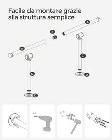 Barra Appendiabiti da Parete, Set da 2, Tubo Attaccapanni da Muro, Stile Industriale, Salvaspazio, 30 x 84 x 7 cm, Portata di 60 kg, Facile da Montare, Acciaio, Nero/Bianco Nuvola - 30 x 84 x 7 cm - Visualizzare 7