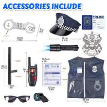Juego de disfraz de cosplay 13 piezas, conjunto de disfraces para niños con insignia, insignia de la bandera estadounidense, esposas de juguete para niños, para regalos de Halloween y Navidad para niños, juego de roles de policía para diversión en el aula, recuerdos de fiesta y regalos para niños de 6 a 7+ años - Azul - Ver 4