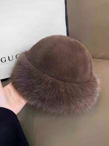 1顶女士加厚抓绒渔夫帽，时尚保暖冬帽，适合搭配羊毛大衣和冬季服装