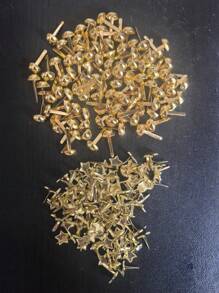 100pcs/200pcs Gold Mini Brad Paper Fasteners - Smooth Round & Star Shaped - Multipurpose Scrapbooking Decor & Office Supplies, Suitable For Crafts, DIY Projects, File Organization, Planners, Stationery, Valentine's Day Handmade Decorations