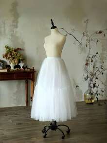 1 件女士洛丽塔蛋糕裙带衬裙，长款柔软薄纱高腰裙，女士秋季服装 - A - 查看 9