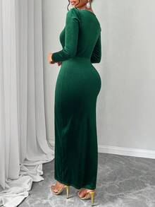 AIJ Amarilo Women's Deep V-Neck Long Sleeve Wrap Hem Velvet Dress Christmas Dresses For Women Elegant Spring - Green - View 2