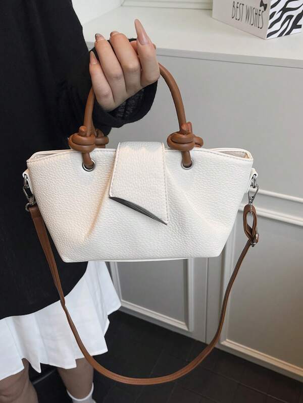 Bolsa Feminina Versátil, Elegante e da Moda, com Textura Enrugada, Alças Destacáveis e Alça de Ombro, Adequada para Ir ao Trabalho e Passeios Casuais