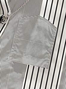 Casual Women Striped Contrast Color Drop Shoulder Long Sleeve Button Lapel Pocket Asymmetric/Asymmetrical Design Back Slit Loose Casual Shirt With Stylish Design, Suitable For Daily Casual And Commuting Wear - Multicolor - View 5