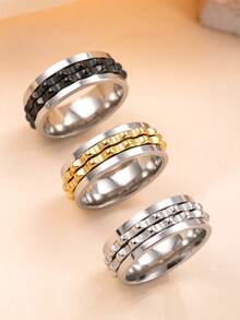 1pc Fashionable Punk Style Stress Relief Stainless Steel Rotatable Gear Chain Ring, Suitable For Men And Women, Everyday Wear - Ring - View 1