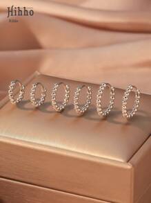 6 件套迷你串珠扭纹圆形耳环套装，简约圆形耳环，时尚轻巧椭圆形夹式耳环，适合休闲和运动穿着