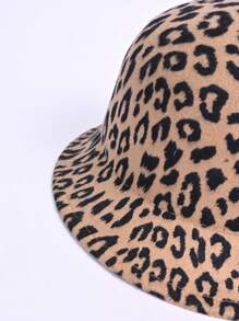 1 件女士豹纹渔夫帽，新款羊毛法式复古圆顶渔夫帽，适合户外和日常使用，四季高顶礼帽 - A - 查看 4