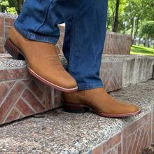 Botin Vaquero De Piel Nubuck Camel Suela De Cuero Para Hombre Bota De Piel Cafe Cowboy Playa Boda Fiesta Exterior Botas De Cuero Botines Cafe Miel - Camel - Ver 2