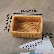 1件/3件藤条储物篮，零食水果收纳盒，柳条篮，浴室托盘，编织矩形面包篮，家用书桌柜台收纳装饰篮 - 長方形藤編籃 - 查看 15