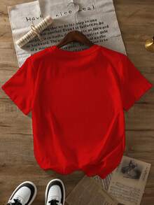 1pcPlus Size - Plus Size - A Women'S Side Profile Portrait In An Artistic Style, Adorned With Red Flowers And The Word 'FRIDA', Featuring A New Summer Women'S Short-Sleeve T-Shirt, Casual And Fashionable With Elegant Prints Print Y2K Crew Neck T Shirt For Women, Holiday, Vacation, Spring, Festival,Summer Outfits - 紅色 - 查看 2