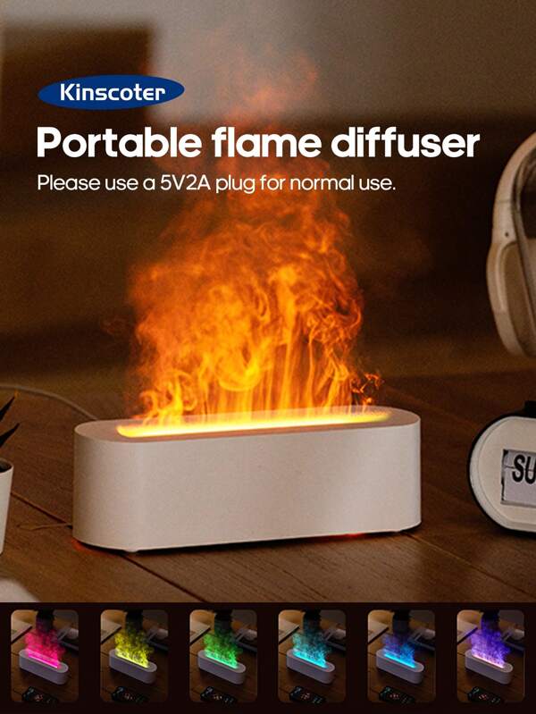 kinscoter 1 Stück USB 150ml Mini Flammen Diffuser Ultraschall Flammen Luftbefeuchter Tragbarer Ätherisches Öl Diffuser mit LED Farbwechsel Licht für Zuhause Büro Geschenke