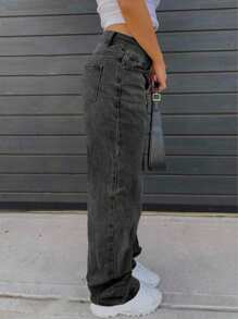 Straight-Leg Light Grey Denim Jeans For Teenagers