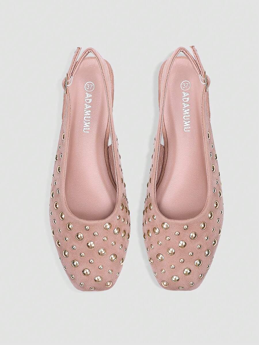 Giày bệt đính sequin thời trang cao cấp mới của ADAMUMU dành cho nữ, thoải mái, dễ thương cho cả đi làm hàng ngày và dự tiệc, kỳ nghỉ và mùa xuân/hè. - Hồng - Xem 1