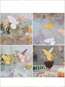 50 张 3D 蝴蝶座位卡、酒杯座位卡、蝴蝶婚礼场地名片、镂空蝴蝶座位卡、婚礼派对装饰、完美婚礼、毕业典礼、生日派对、返校季周年纪念 - 墙贴增强氛围 - 彩色 - 查看 4