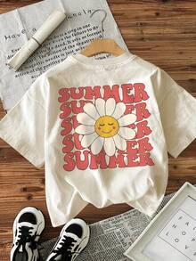 Camiseta Casual de Manga Corta con Cuello Redondo para Mujeres - Impresión Gráfica de Letras y Flores de Doble Cara, Diseño Negro con Rojo y Rosa, Top Transpirable Lavable a Máquina para Primavera y Verano, Camisetas para Damas, Atuendo Casual, Tela No Transparente, Temporal - Blanco - Ver 2