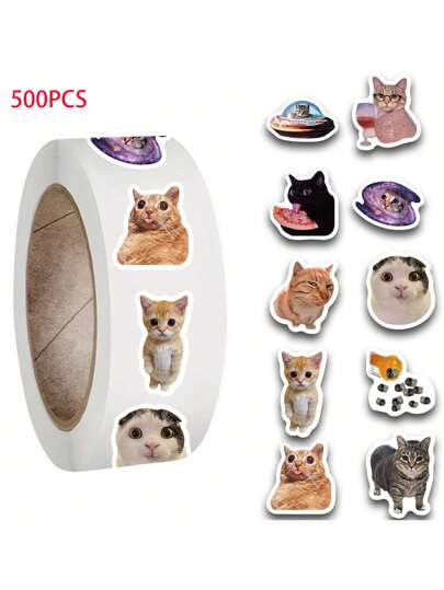SCXXBSW 500pcs Cat Cartoon Graffiti Stickers Decorative Water Cups Notebook Luggage Waterproof Roll Stickers