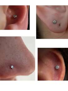 قطعة واحدة من أقراط الأذن المرصعة بالزركونيا المكعبة من التيتانيوم G23 بشكل دائري، أقراط الغضروف، خاتم الشفة، خاتم الأنف، مجوهرات ثقب التيتانيوم F136، مناسبة للاستخدام اليومي للنساء