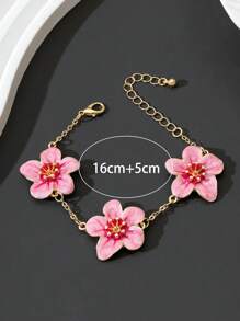 1pc Summer Vacation Style Elegant Pink Oil Drop Flower Shaped Women's Five-Leaf Bracelet, Wedding Gift