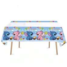 Disney Disney Stitch Cartoon Tablecloth, Disposable Cartoon Table Cover For Birthday Party, Rectangle, School Supplies, Back To School