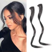 2PCS Synthetic Long Natural False Fringe Bangs Clip In On Front Side Fringe Hair Extension Middle Part Fake Fringe For Women