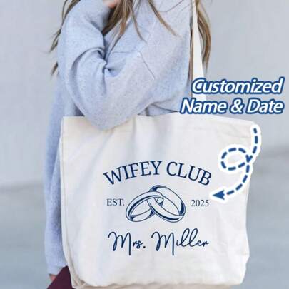 Customized Wife Club Tote Bag, Women's Tote Bag, Wife Gift, Honeymoon Tote Bag, Newlywed Gift, Newlywed Couple Gift, Newlywed Wife Gift, Wedding Gift
