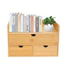 YUNRUX Desk Organizer Bamboo With 3 Drawers, Drawer Organizer Office Storage Box Drawer Box Natural 30x19x20cm
