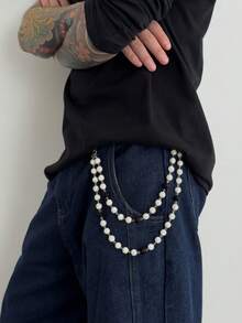 1 件时尚优雅简约多层水晶链腰带，男士独特身体链装饰裤子 - 水鑽腰鏈 - 查看 5