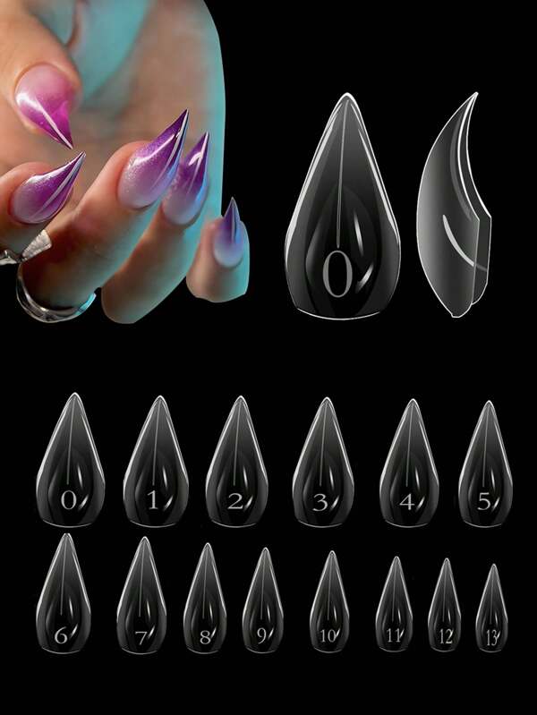 140pcs Curved Stiletto Nail Dual Forms For Poly Nail Gel Extension Of 3D Cat Claw Reusable Full Cover Molds Halloween Nail Art Design 14 Sizes