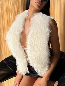 女士时尚 Y2K 性感露背吊带人造毛皮背心，适合日常外出、约会、夜总会派对