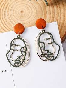 2/4pcs/Set Bohemian Iron Earrings, Face Shape Design, Suitable For Women, Summer, Beach, Wear, Mother's Day, Easter, Valentine's Day, Gift - Yellow Gold - View 4