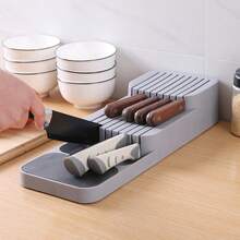 1 pieza Organizador práctico de cajón Caja de almacenamiento de separación de cuchillos Accesorio de cocina Bandeja para cubiertos Soporte para utensilios Estante de encimera Recipiente para vajilla Diseño compacto Solución de ahorro de espacio Organizador duradero Colores gris y verde Organizador moderno para el hogar Cocina Divisor de compartimentos Carro multiusos Elegante y funcional - Multicolor - Ver 7