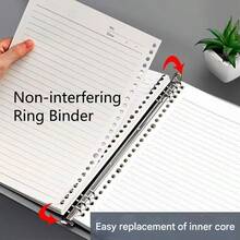 ovlook 1 sổ bìa cứng kẹp kim loại có thể tháo rời, kèm theo 1 bút bi hoặc 1 thước kẻ mềm và 4 trang chia ô (Khổ giấy không phân cách, khổ giấy chấm bi, khổ Cornell, khổ giấy trắng, khổ A5, B5, A4) - Nhiều màu - Xem 5