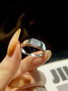 1Pc Simple And Elegant Men's 1CT-2CT Moissanite Diamond Wedding Band S925 Sterling Silver Ring,Suitable For Engagement Boyfriend Anniversary Gifts Bridegroom Fine Jewelry