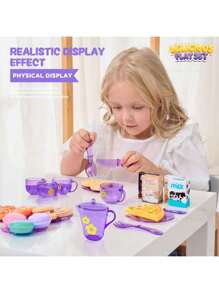 33 pièces Set de thé, Jeu de cuisine pour filles, Jouets de thé de princesse, Jouet de rôle avec desserts et vaisselle, Théière en plastique pour enfants avec jeu d'imagination de desserts, Cadeau idéal pour les filles de 3 à 6 ans, Cadeaux d'anniversaire et de Noël