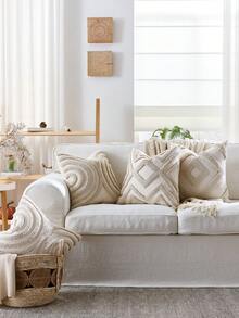 1pc/2pcs Beige Boho Throw Pillow Covers 45X45cm, Woven Tufted Decorative Pillowcases With Tassels Bohemian Cushion Covers For Couch Sofa Car Bedroom Living Room - White - View 6