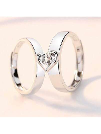 1 Set Of 2 Matching Heart-Shaped Couple Rings, Romantic Gift For Holidays, Dates, Beaches, Perfect For Women, Girlfriend, Wife Or Friends, Suitable For Christmas, Valentine's Day, Mother's Day, New Year