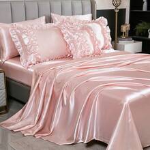 8 Pieces Black Satin Comforter Set King Size With Sheet Set Luxurious Soft And Silky Comforter Set Farmhouse Style Black Rufle Fringe Design Boho Comforter Silk Like Satin Bedding Set - 淺粉色 - 查看 6