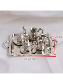 1:12 Mini Tea Set, Metal Mini Teapot, Small Tea Cups, Mini Doll, Dollhouse Accessories - Silver - View 1