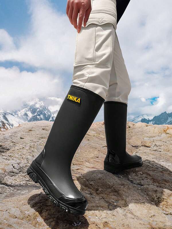 Fesd Ts New Fashion Men's Tall Rain Boots, Non-Slip Thick Bottom Rubber Shoes For Kitchen Work, Outdoor Car Washing, Camping, Fishing, Waterproof Beach Outdoor TPR (Thermoplastic Rubber) Household Rain Boots, Work Shoes, Beach Vacation, All Season