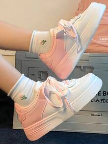 Zapatillas deportivas de mujer, estilo sencillo con degradado de colores, suela gruesa, cómodas para correr, ideales para hacer deporte, ir al trabajo y para el día a día. - Rosa - Ver 3