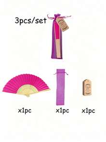 3/15/30 件套优雅玫瑰红折扇，含感谢卡和礼品袋，新娘竹制手持折扇，适合单身派对、婚礼、伴娘礼物和婚礼装饰，是派对、活动、夏季配饰的完美之选，女士折扇 - 彩色 - 查看 5