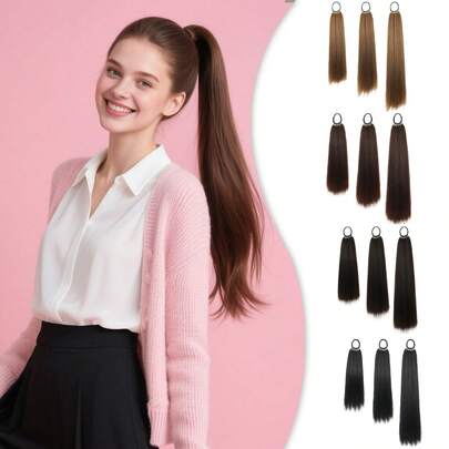 18英寸/22英寸/26英寸马尾假发，多功能弹力带深棕色耐热马尾假发，女士长直DIY缠绕式马尾，柔软自然合成马尾，适合日常角色扮演、圣诞节、音乐节、嘉年华、新年礼物等场合。