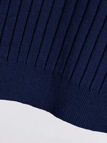 ALTZTAR 男士宽松纯色休闲 Polo 领短袖罗纹针织上衣 - 藏蓝色 - 查看 6