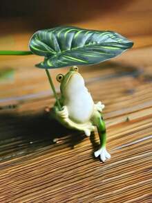 1pc/2pcs Leaf Cooling Simulation Frog Decor, Aquarium Fish Tank Micro Landscape Arrangement, Home Balcony Craft, Tabletop Decoration, Frog Pot Hanging Glass Fish Tank Edge Decor, Garden Outdoor Potted Plant Hanging Accessory