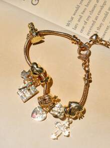 1pc Y2K Charm Bracelet, 1pc Vintage Street Fashion Cross Charm Bracelet, 1pc Cross & Heart Charm Bracelet